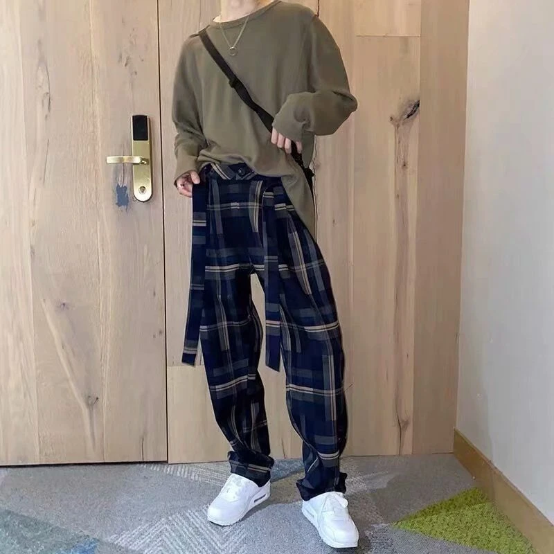 新款宽松格子裤男韩版ins潮流痞帅百搭休闲直筒裤个性长裤潮西裤