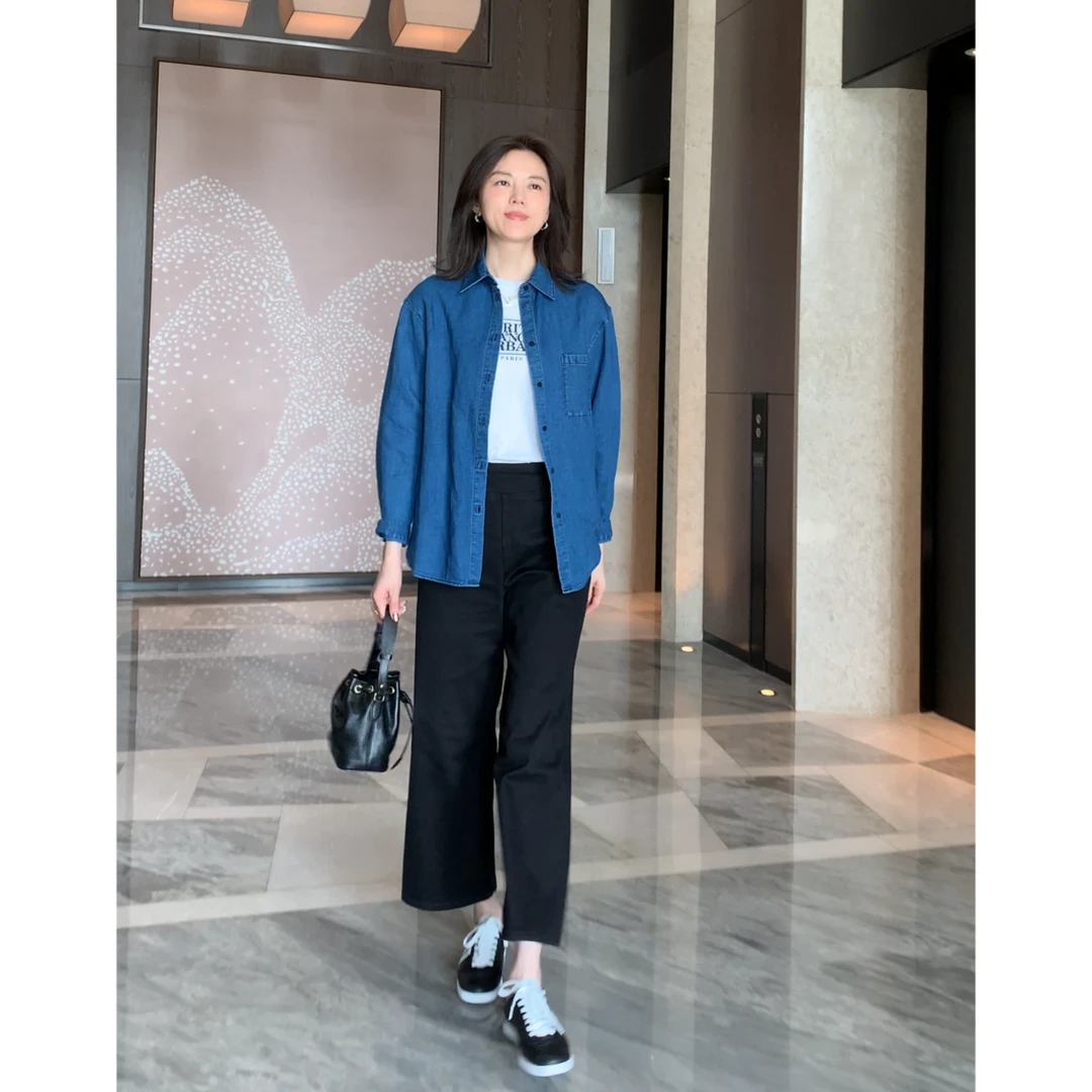 瑞瑞 ANNYRUI “活力丹宁”复古经典时尚柔软直筒长袖牛仔衬衣衬衫
