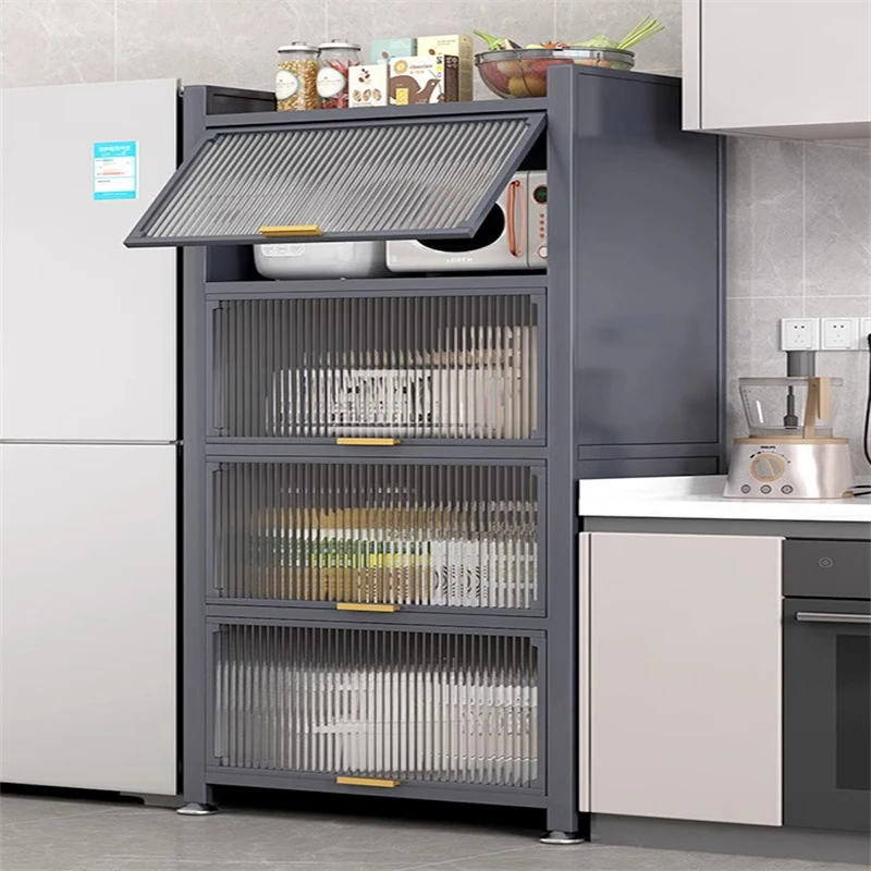 碗橱柜厨房置物架落地碗柜家用多功能翻盖收纳柜子储物柜带门防尘