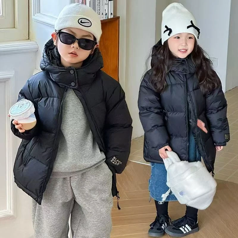 V黑金儿童羽绒服男女童加厚 连帽设计韩版修身保暖百搭中大童外套