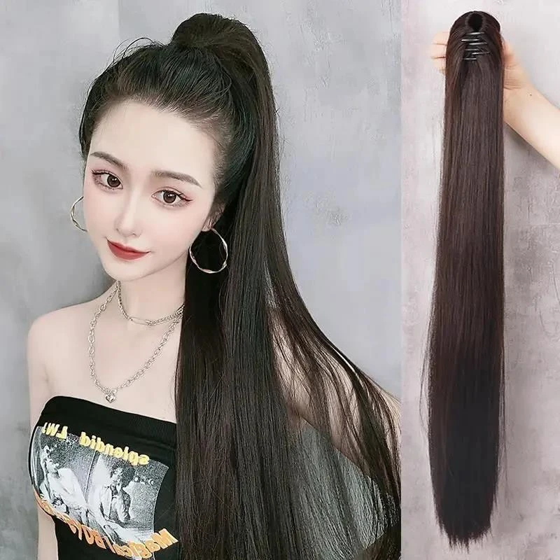 假发马尾女抓夹超长气质自然逼真网红辫子长发高马尾长直发新款