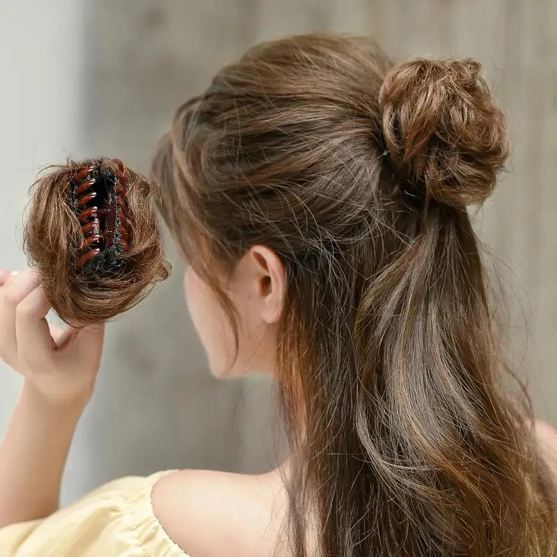 抓夹假发丸子头发圈抓夹花苞假发包懒人半丸子真发蓬松自然盘发器