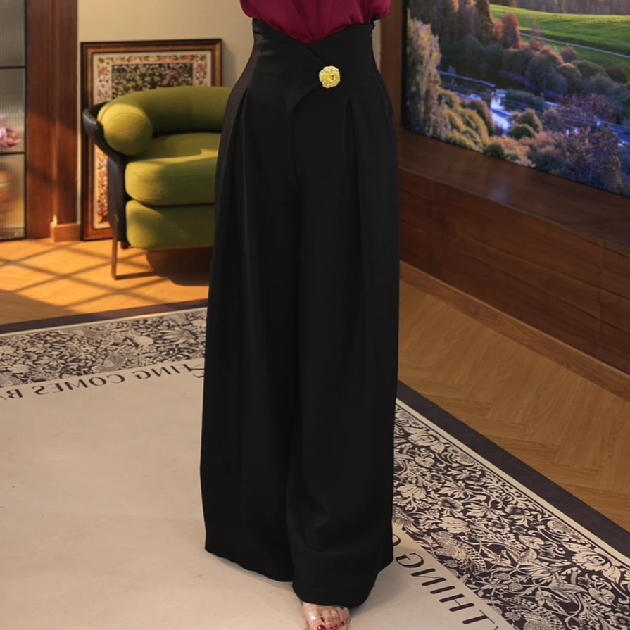 2024秋冬新款【2400】阔腿裤腿特长高腰黑色直筒百搭显瘦裤子女lxf