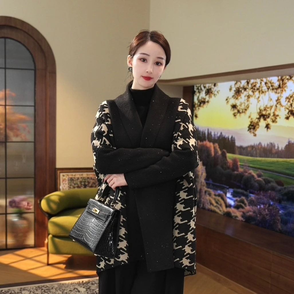 现货2024春季新款【2619】含绵羊毛气质高级感宽松慵懒风针织外套