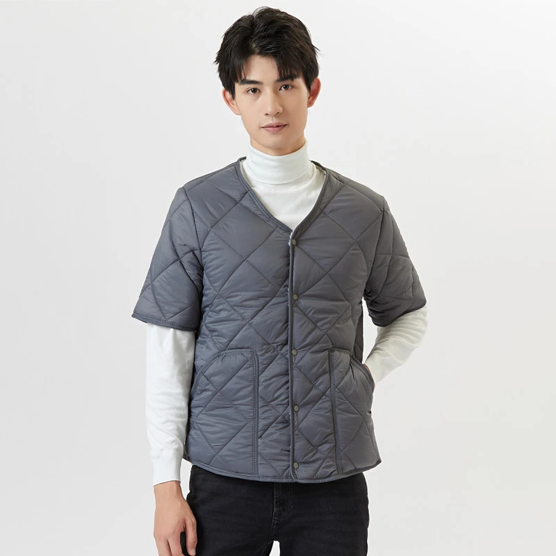 秋冬季中袖马甲中老年男士加绒加厚半袖棉衣短袖内胆保暖棉服棉袄