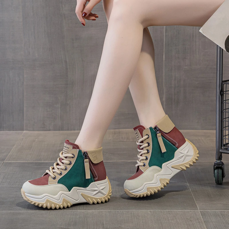秋冬真皮运动鞋女鞋2024年新款厚底增高7CM时尚百搭休闲跑步鞋女