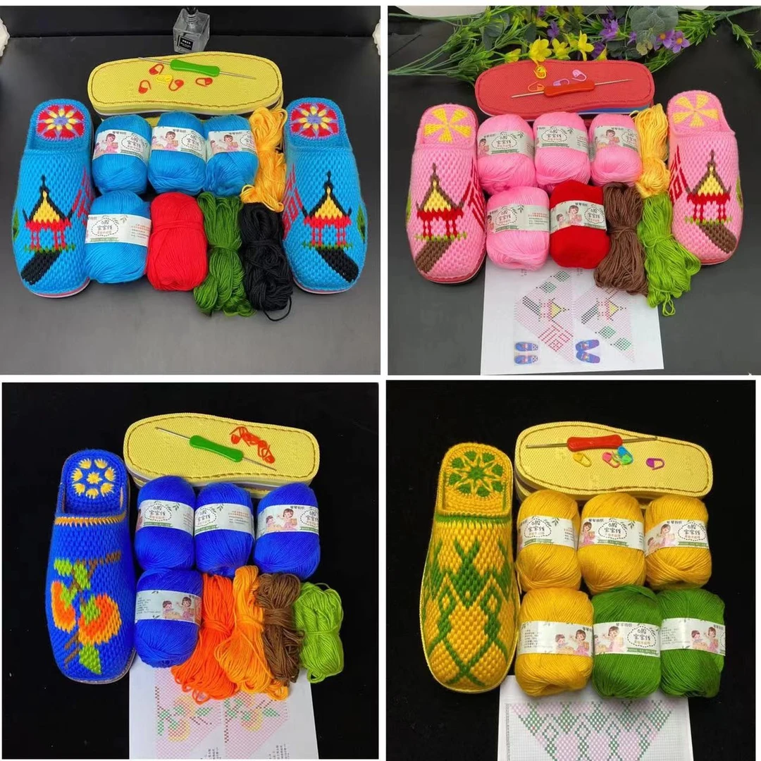 琴琴diy手工钩织拖鞋材料【线+鞋底+图纸+工具】需要自己动手钩织