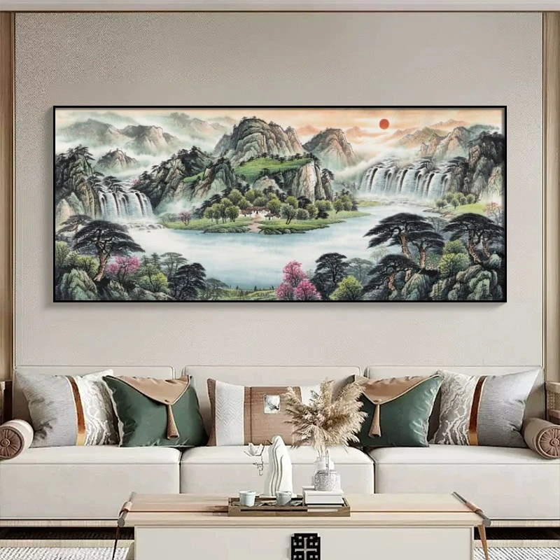 山水画原创中式办公室风景挂画江山装饰字画沙发背景墙壁画