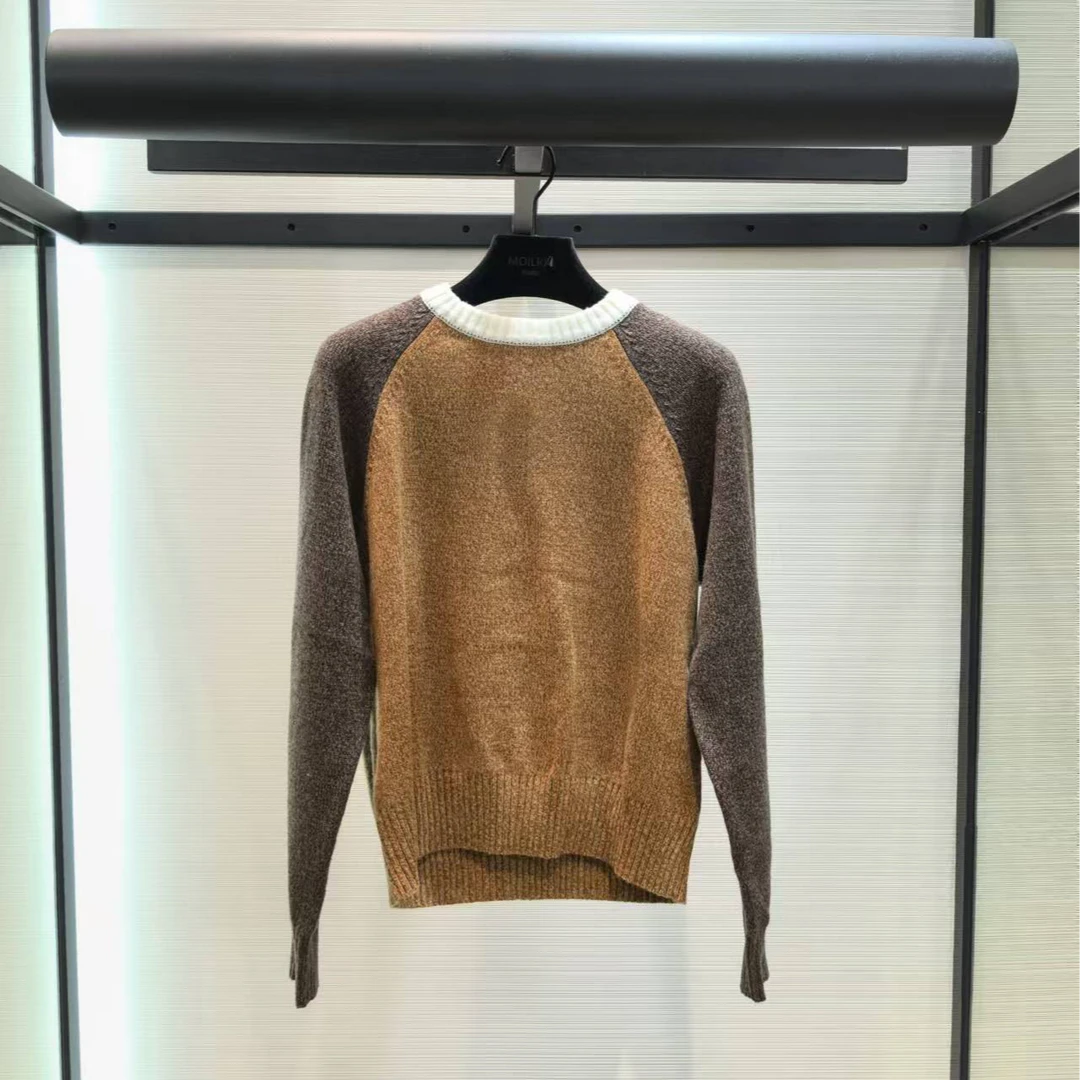 复古撞色圆领时尚百搭针织套头上衣