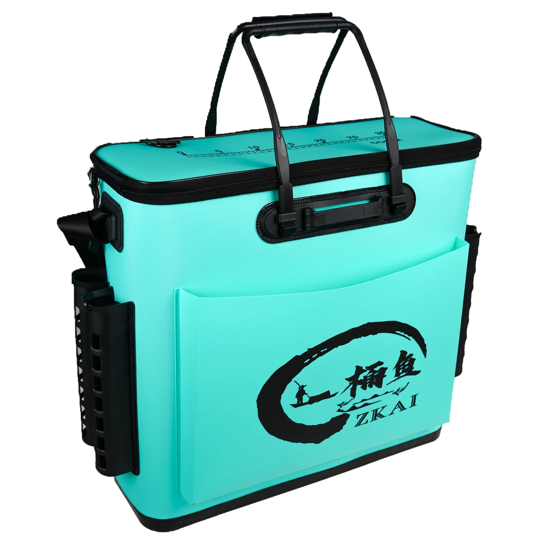 【阿花家】一桶鱼蒂芙尼蓝色EVA多功能鱼护桶活鱼桶带侧兜单双肩背