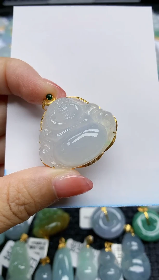【闪购商品】翡翠挂件18K金镶嵌111天然翡翠A货