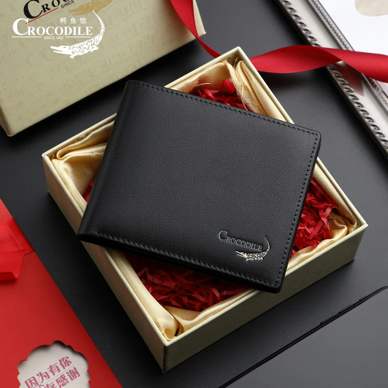 Crocodile/鳄鱼恤正品男士钱包真皮纯牛皮钱夹送爸爸礼物短款皮夹