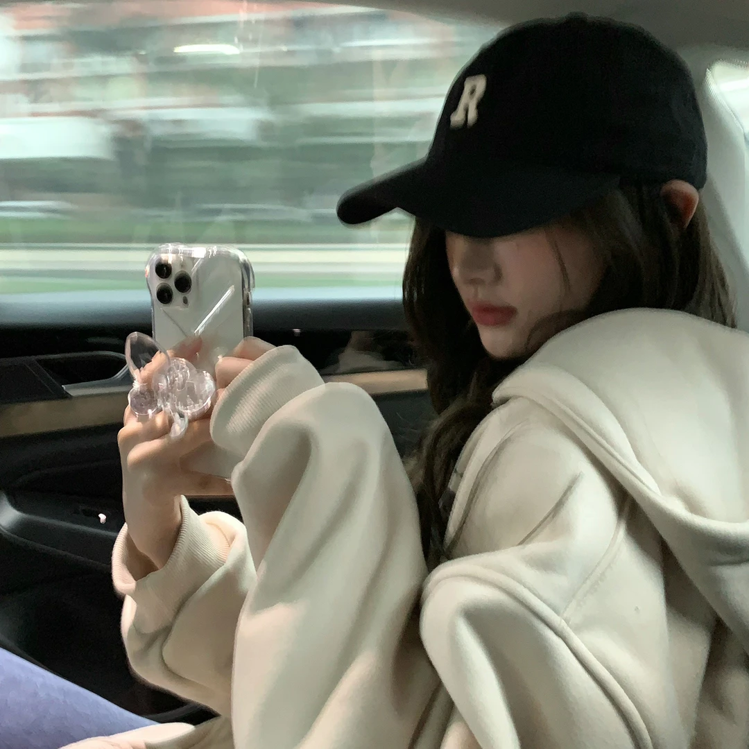 R字母黑色鸭舌帽女夏季软顶帽子百搭运动显脸小棒球帽遮阳帽秋冬