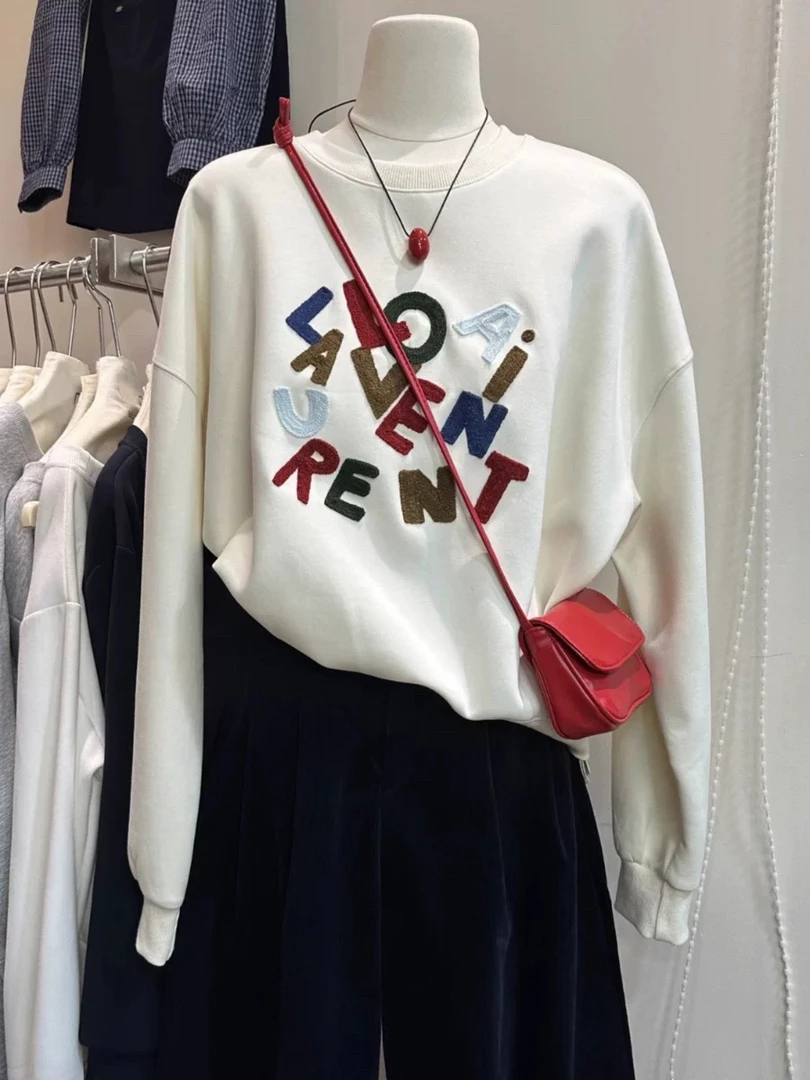 秋款重工刺绣字母休闲百搭时尚圆领卫衣