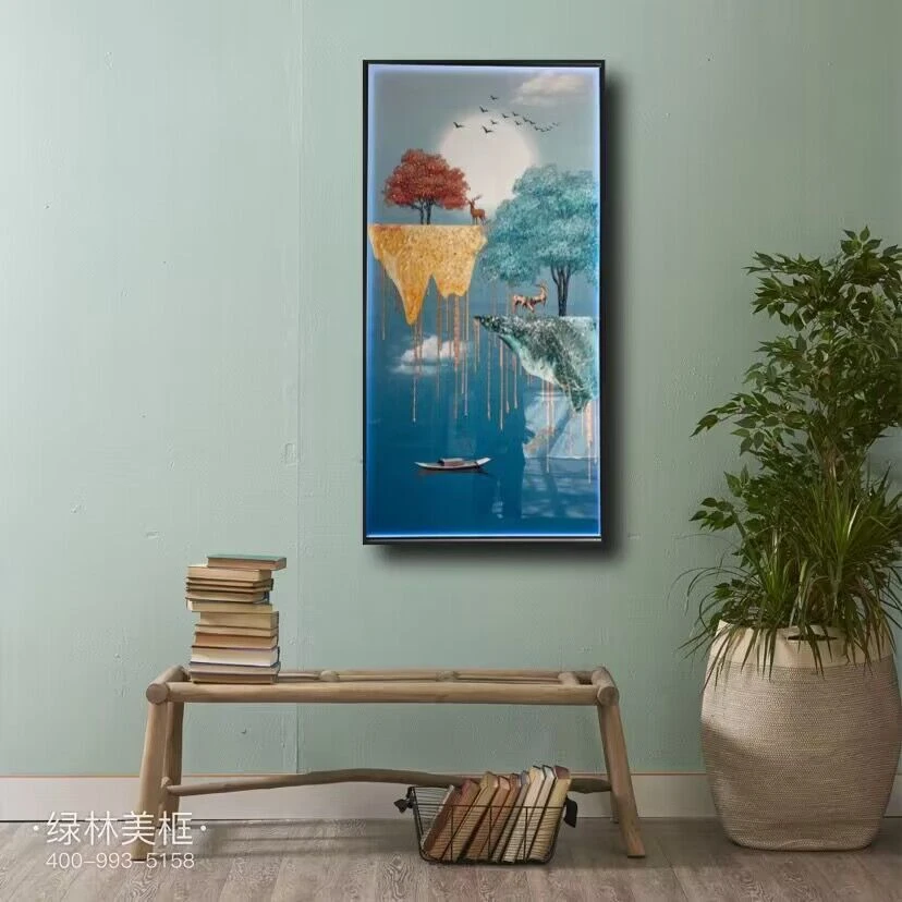 玄关单幅铝合金边框＋平面晶瓷画＋LED灯光画＋接电220V＋遥控器