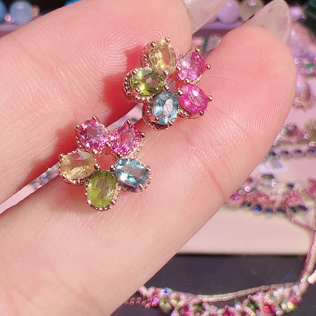 碧玺碧玺耳坠银S925镶嵌