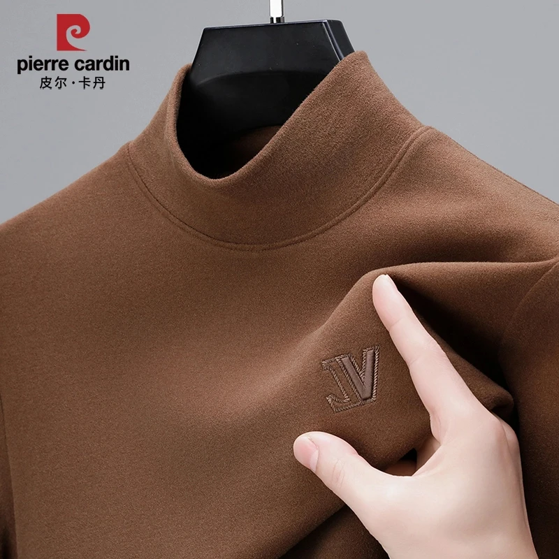 皮尔卡丹大牌正品男士半高领德绒打底衫长袖保暖T恤加厚纯色中领