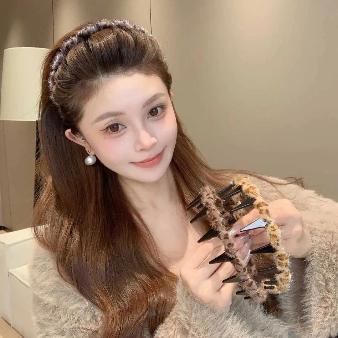 甜酷豹纹带齿波浪发箍女秋发根蓬松神器洗脸压发防滑头箍发卡头饰