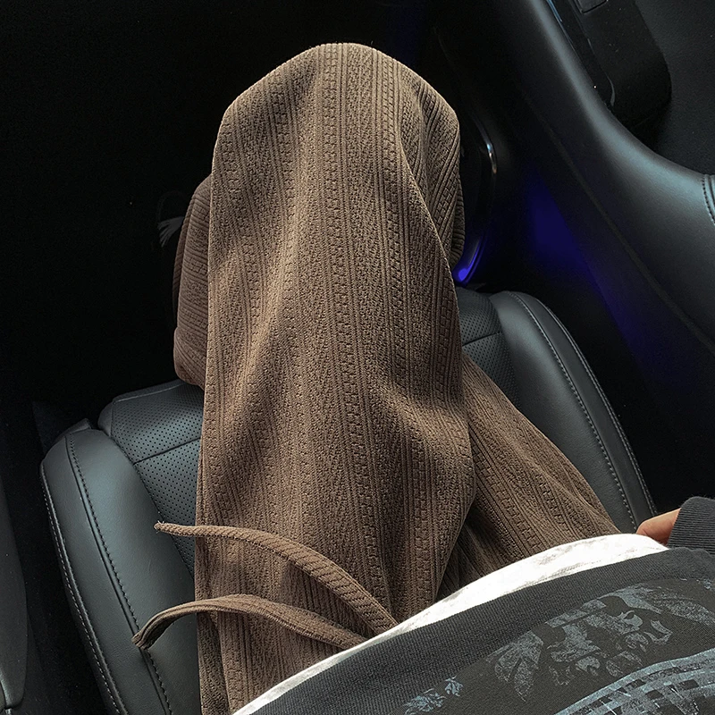 麦穗纹提花加绒加厚休闲裤男秋冬保暖美式潮牌宽松直筒阔腿长裤子