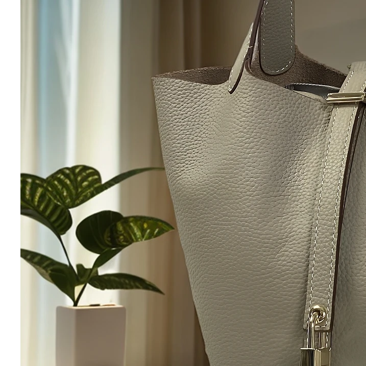 金扣头层牛皮真皮包包女小众设计休闲水桶手提时尚潮流菜篮子女包