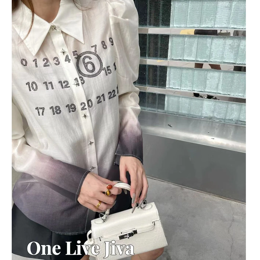 KIKI严选：84032-jiva家欧货原创星星单排扣数字渐变色休闲衬衫