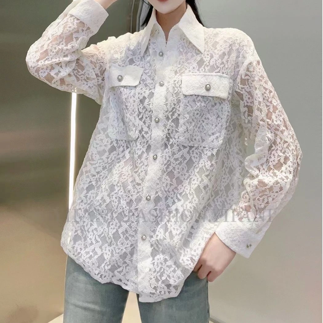 KIKI严选：7357-CC家欧货春季原创提花刺绣微透钉珠休闲衬衫上衣