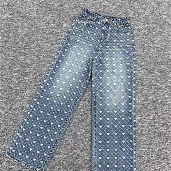 KIKI严选：30726-YER家欧洲站新款原创潮牌爱心印花阔腿牛仔裤