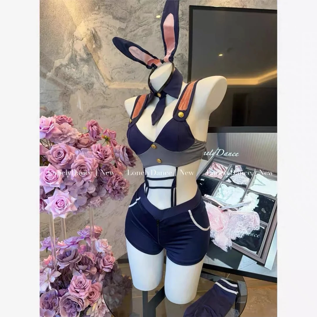 午夜深爱甜美辣妹纯欲风紧身DJ套装镂空性感兔子睡裙性感约会战袍