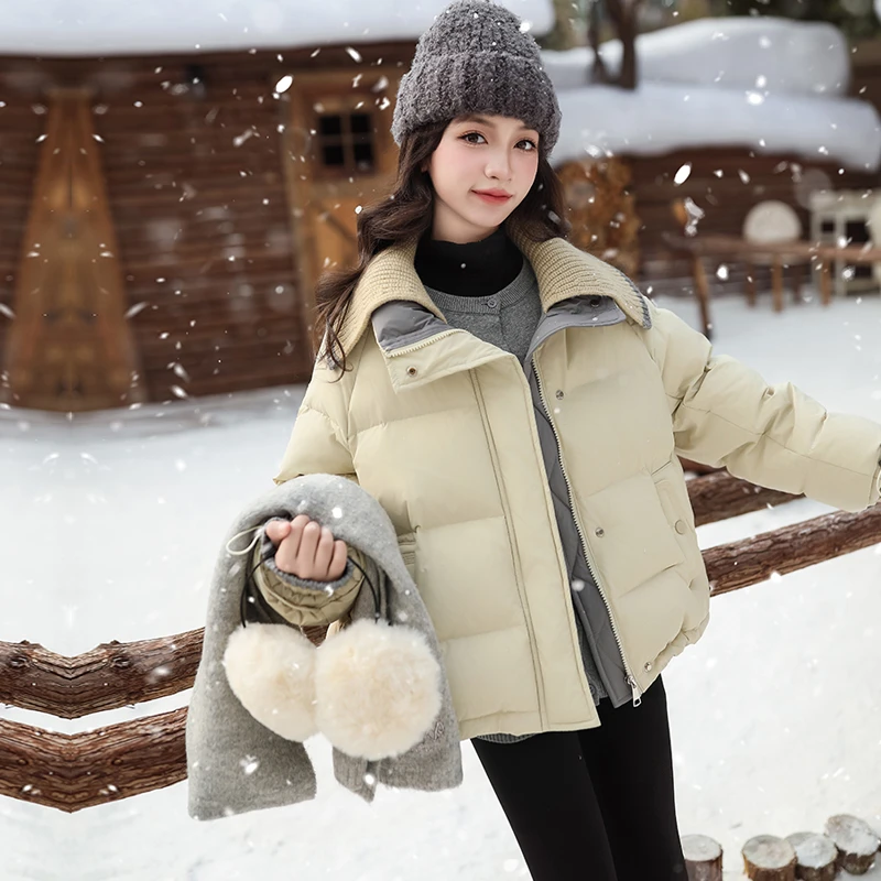 女童毛线领棉服儿童保暖韩版中大童休闲冬季百搭时尚外套洋气潮款