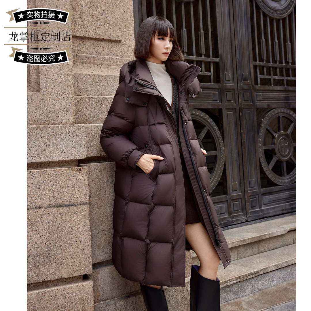 【龙掌柜】90白鸭绒25时尚收腰女士女款保暖中长款羽绒服85907