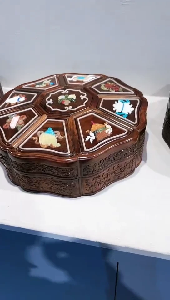 【闪购商品】紫檀木类成套家具大红酸枝交趾黄檀全独百宝嵌九宫果盒