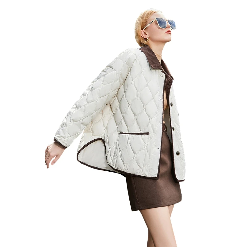 她池2024冬装新款女装气质中长宽松休闲撞色保暖羽绒服T34B4509Y