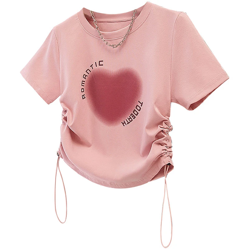 【高能感】2025夏装新款女抽绳下摆圆领撞色短袖套头T恤S42X5537T