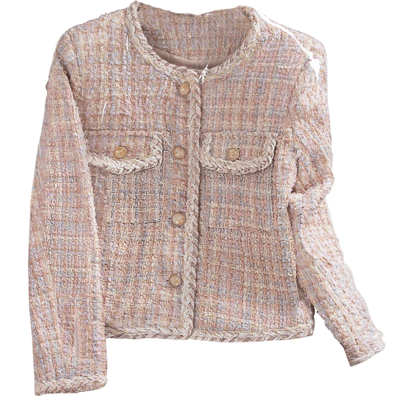 2025春装新款女时尚复古气质圆领粗花呢单排扣长袖外套S31B0163A