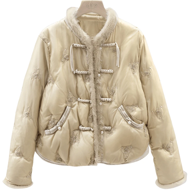 2024冬装新款女装时尚立领盘扣绣花长袖新中式羽绒服S44B4899Y