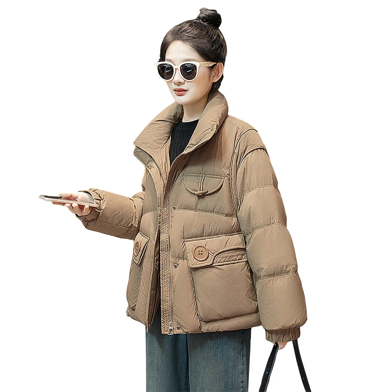 2024冬装新款女时尚纯色立领宽松长袖韩版90绒羽绒服S44R4642Y