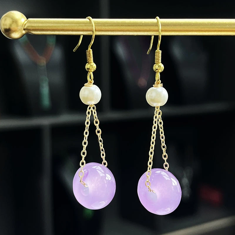 715国风简约紫色圆环设计耳饰