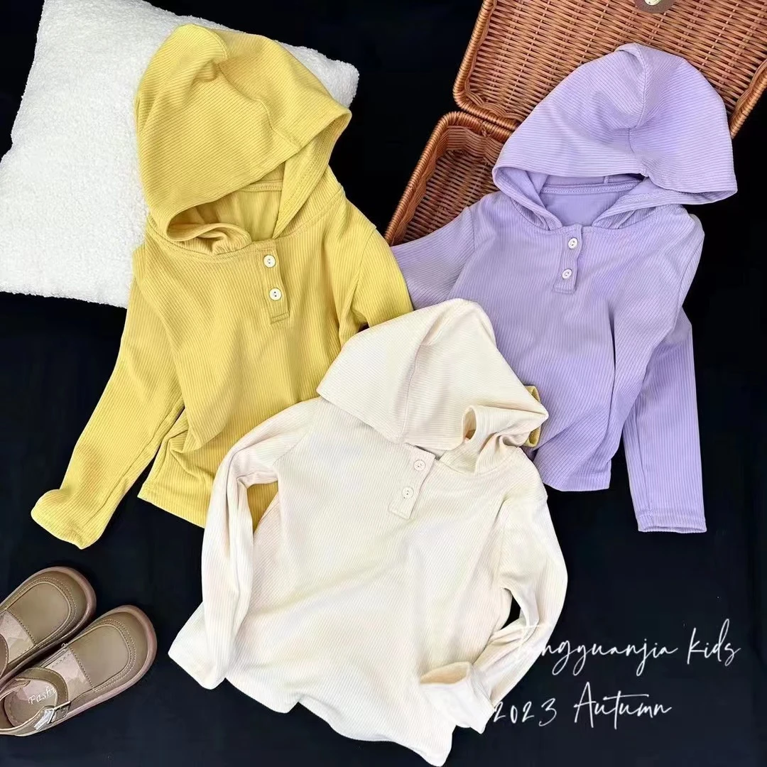 【粉丝福利】女童坑条连帽长袖打底衫新款生姜面料简约洋气套头上衣