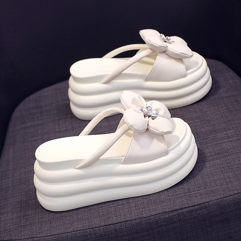 花朵拖鞋女夏季外穿厚底增高小个子松糕鞋2025新款法式仙女风凉拖