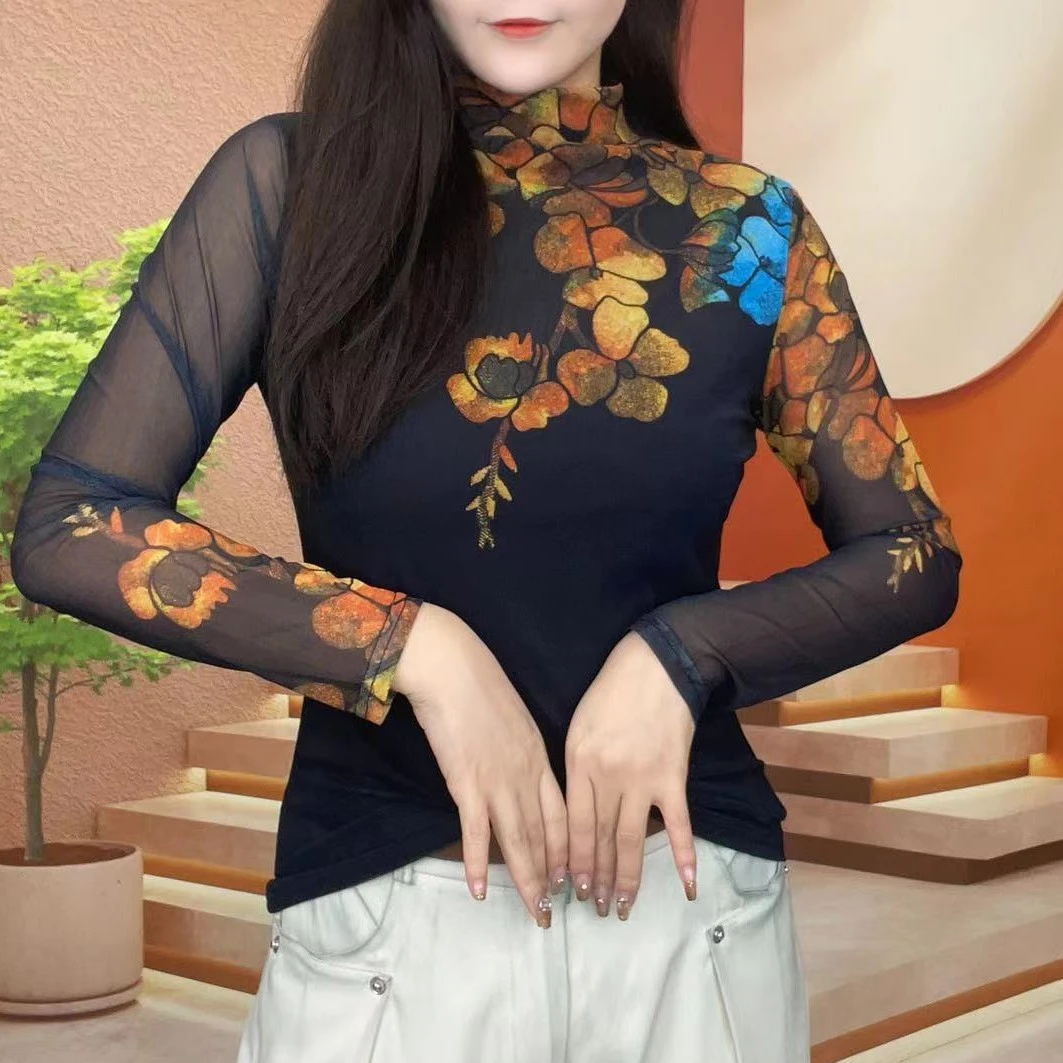 (莹莹推荐)9863保暖花型 高领长袖上衣