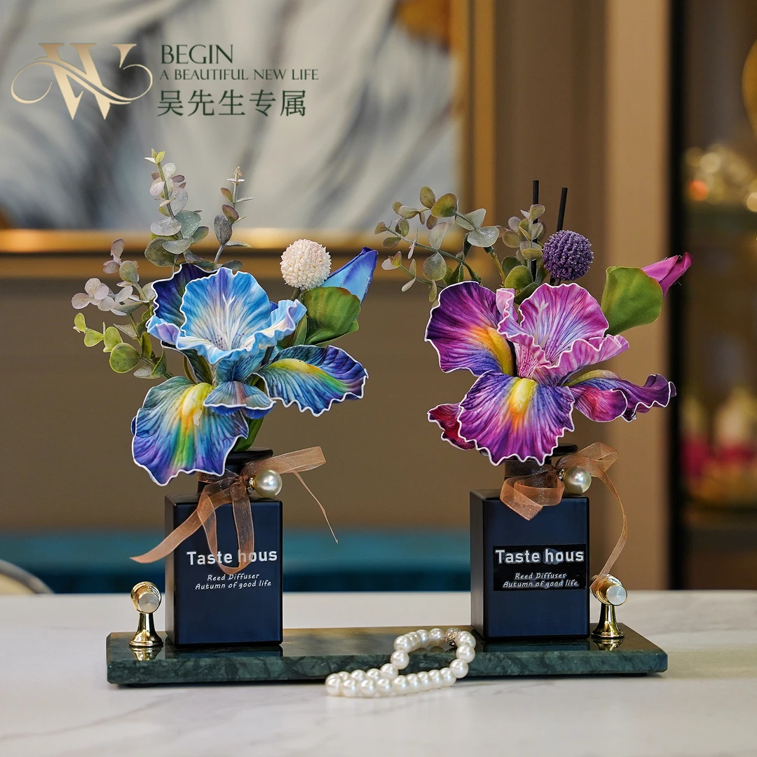 复古油画鸢尾花高档香薰家居装饰花艺摆件高档