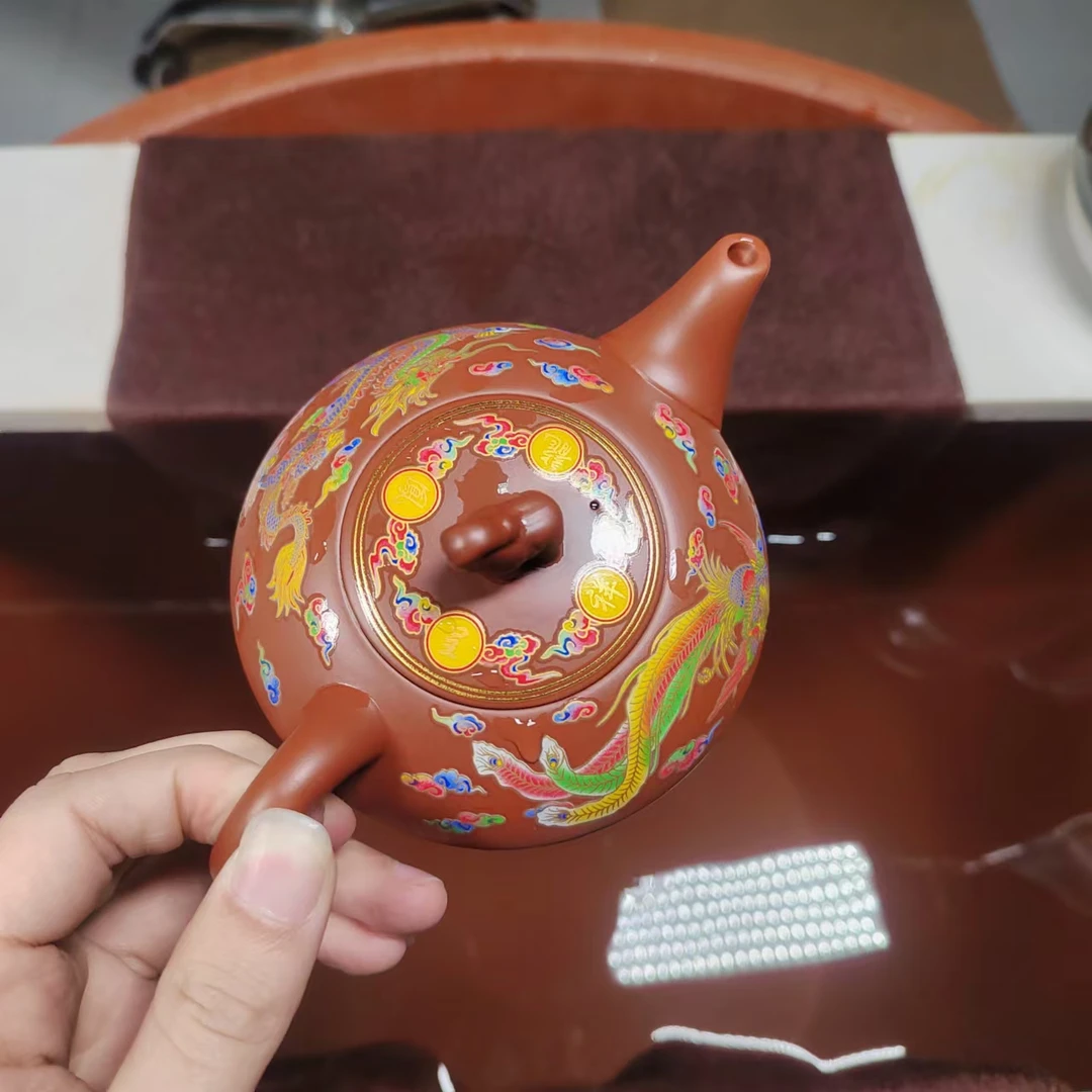 朱泥平步青云龙凤呈祥壶
