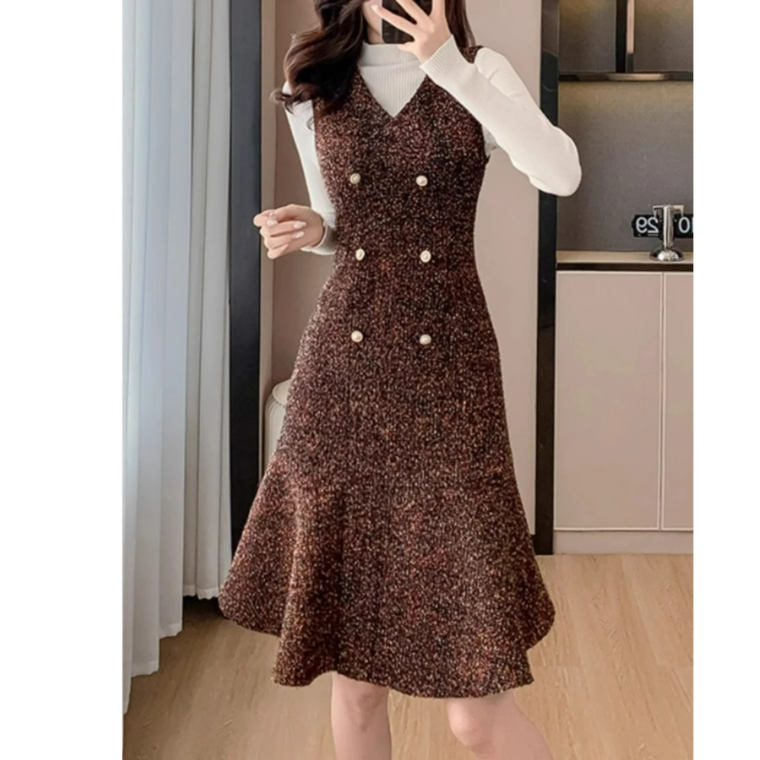 法式复古小香风无袖背心裙女秋冬毛呢连衣裙中长款2024新款马甲裙