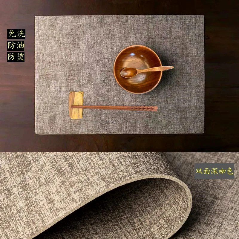 亚麻布纹皮革桌垫莫兰迪色桌布防水轻奢茶垫餐垫床头柜茶几电视柜