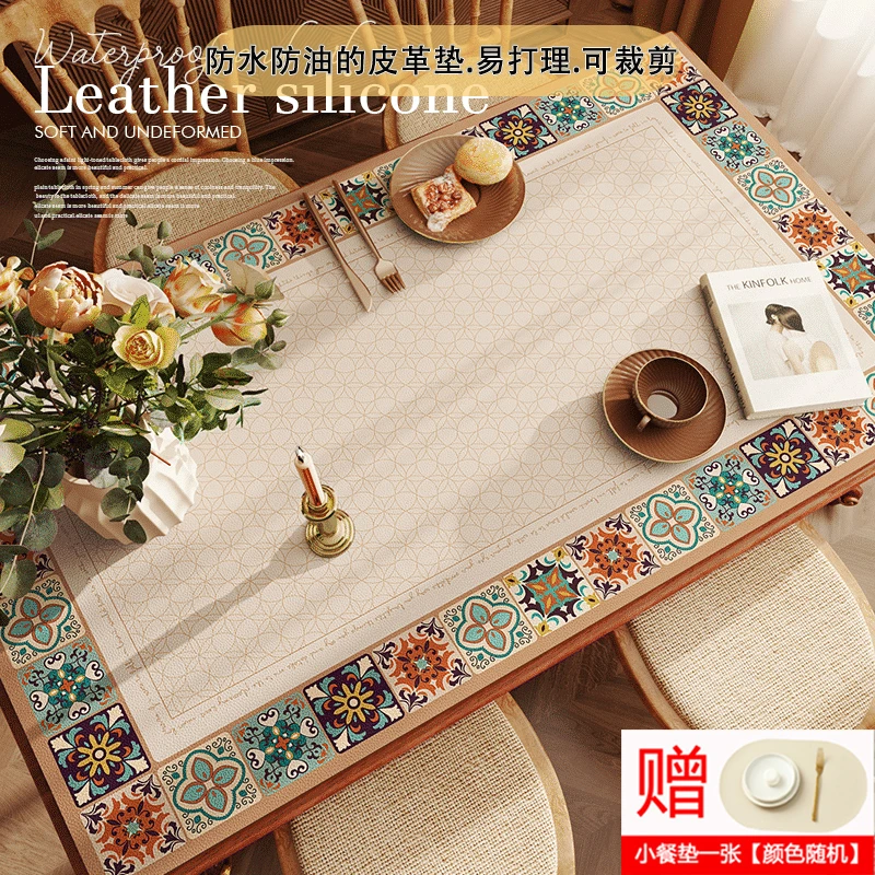 美式复古桌布防水防油防烫免洗餐桌垫轻奢高级感皮革硅胶茶几台布