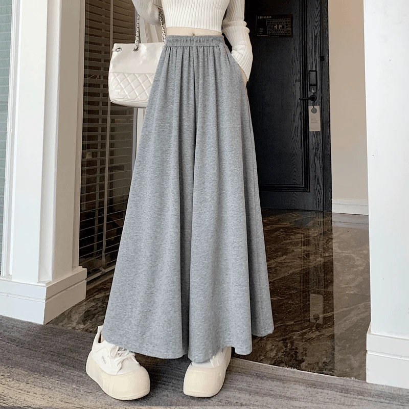 韩系褶皱设计感大摆直筒阔腿裤裙女秋季新款高腰百搭休闲糯米长裤