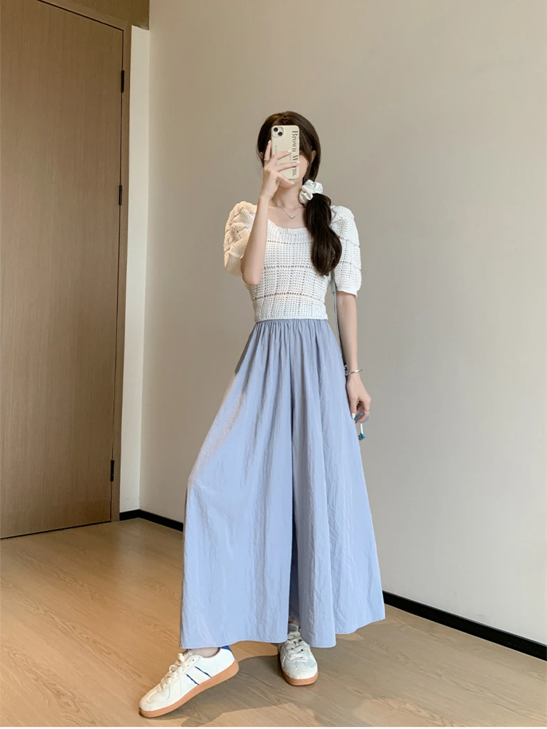 韩系穿搭山本裙裤女夏季薄款高腰显瘦半身裙休闲小个子冰丝阔腿裤