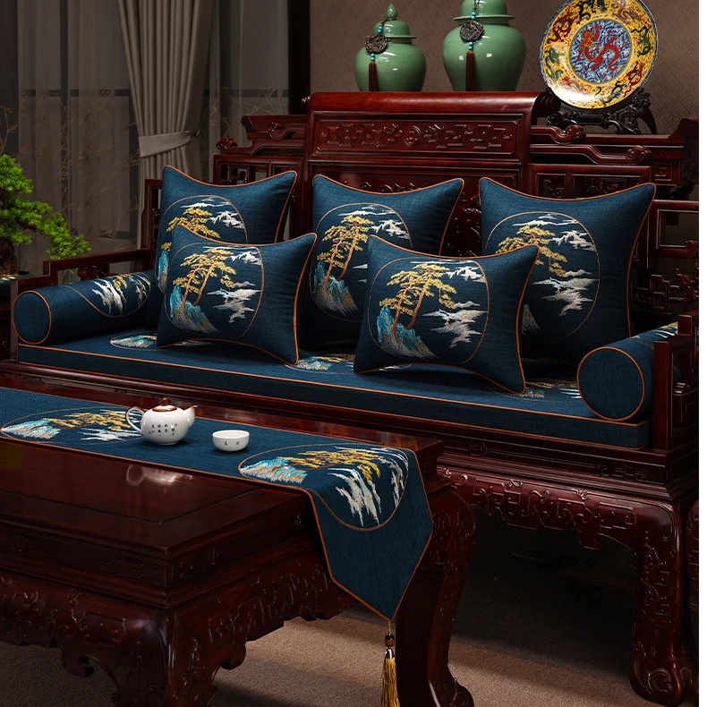 红木沙发坐垫中式刺绣花鸟实木家具垫中国风罗汉床乳胶座垫定制套