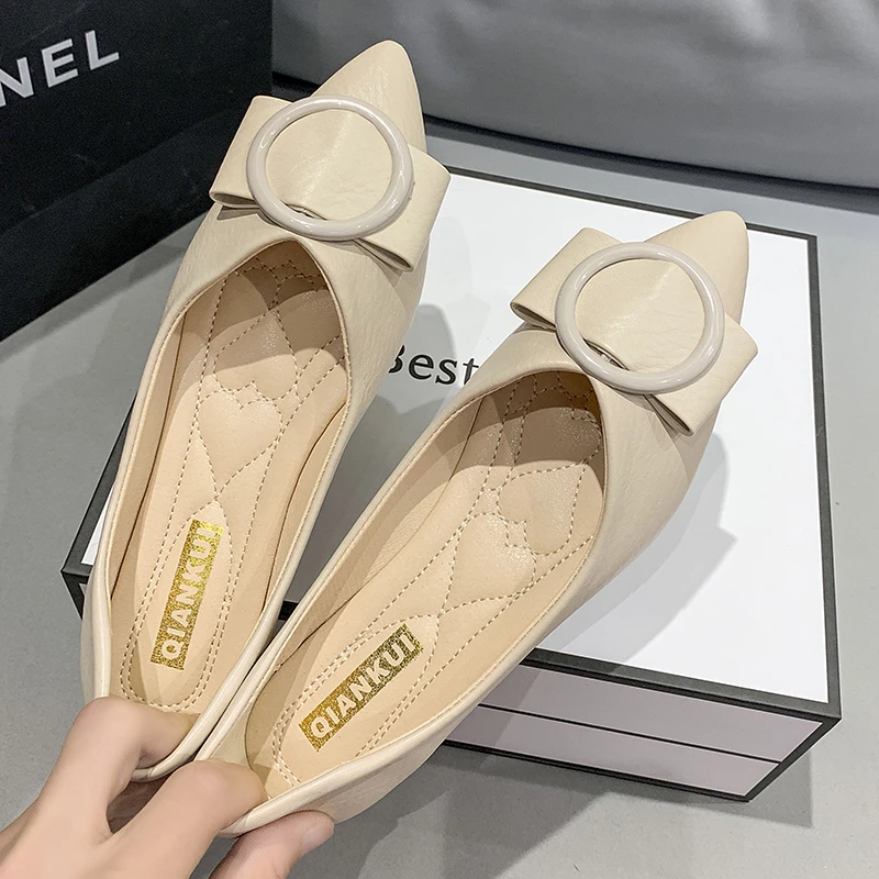 平底女单鞋夏季新款春秋尖头浅口女瓢鞋工作百搭软底女单鞋温柔