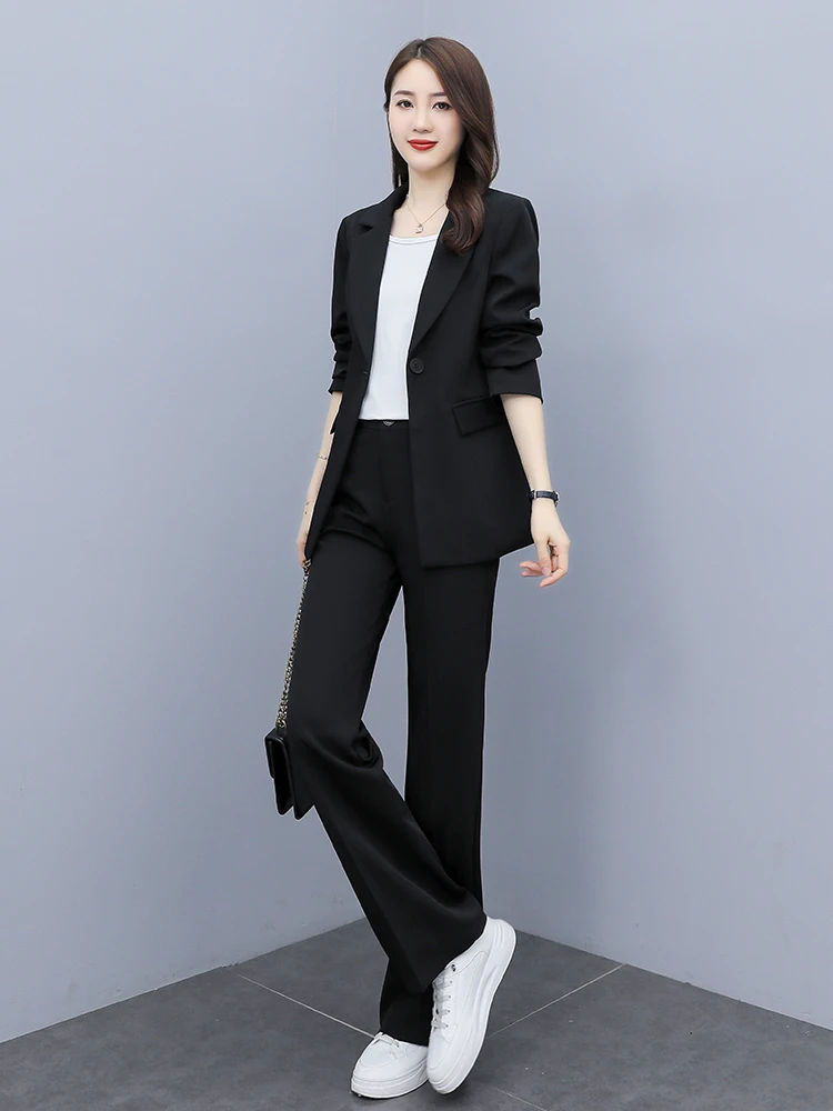 黑色西装套装女休闲英伦风2024春秋韩版时尚气质职业阔腿裤西服套